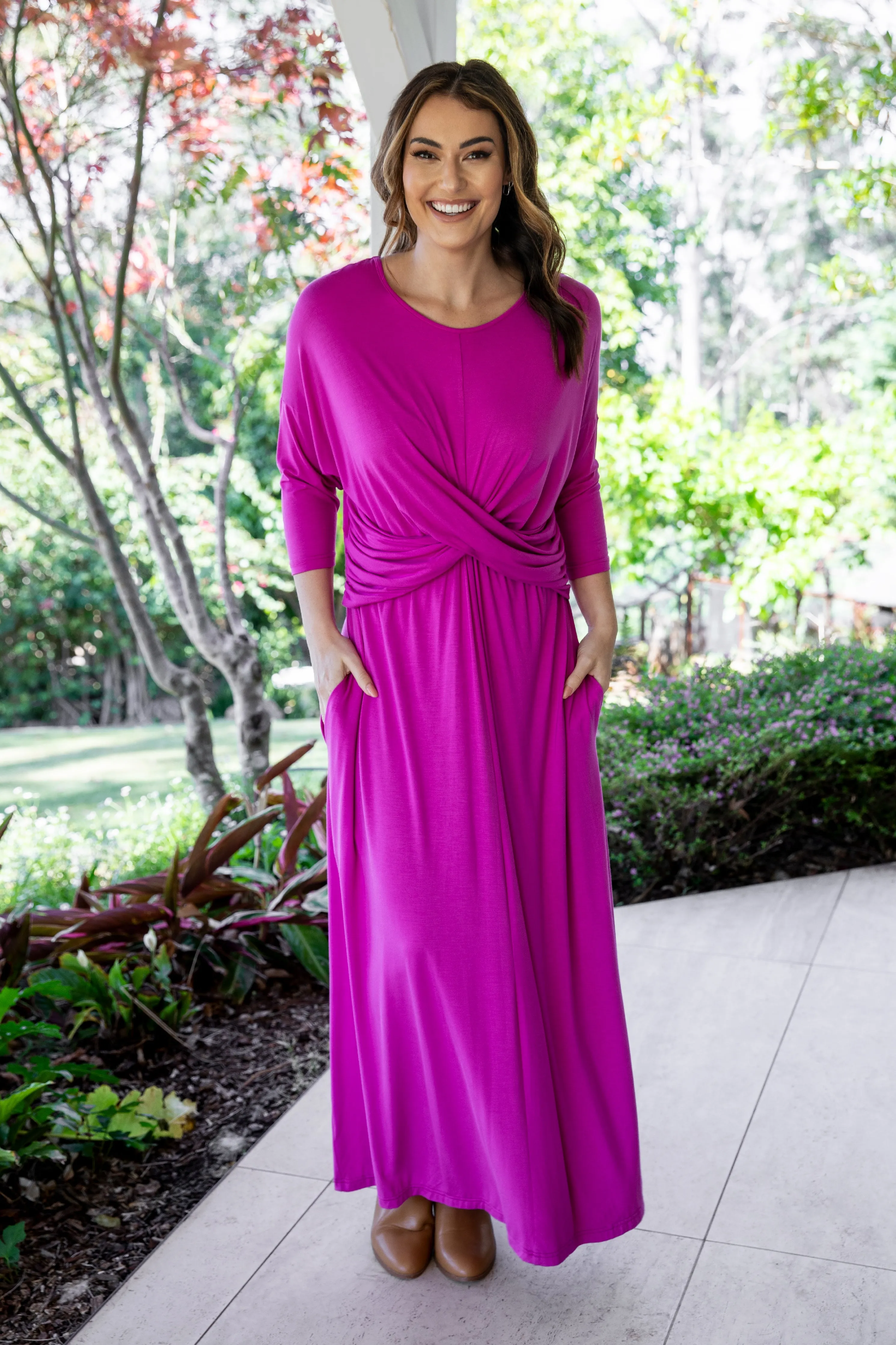 3/4 Sleeve Eden Maxi Dress | Plum Pink | FINAL SALE