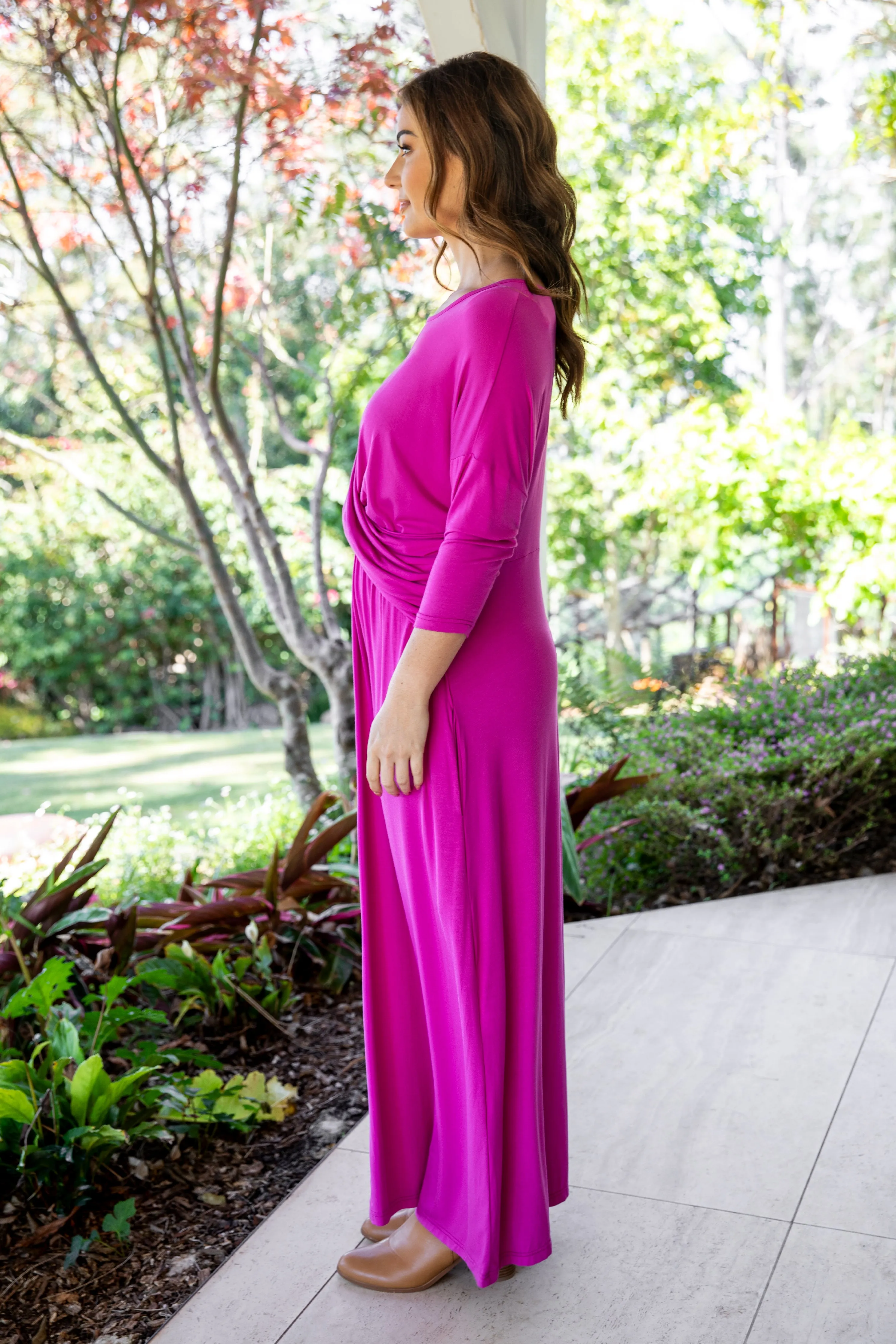 3/4 Sleeve Eden Maxi Dress | Plum Pink | FINAL SALE