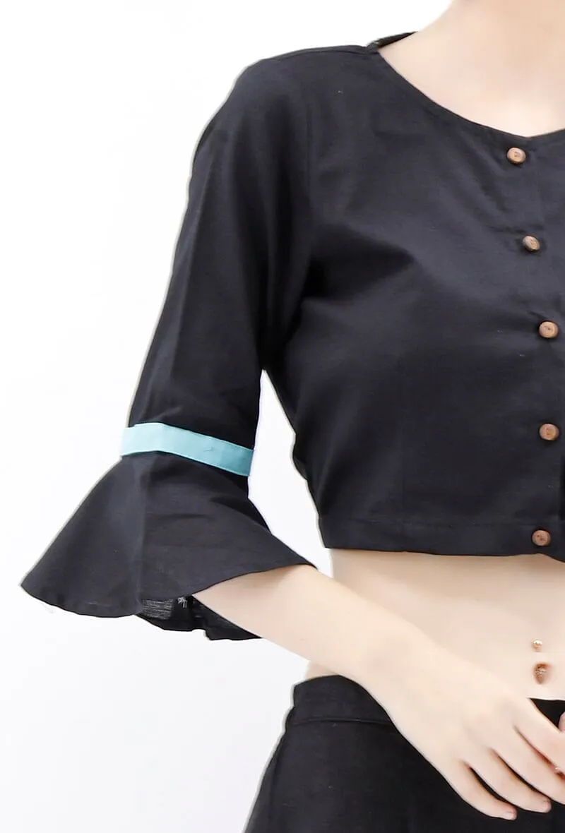 Black Cotton Blouse With Bell Sleeves
