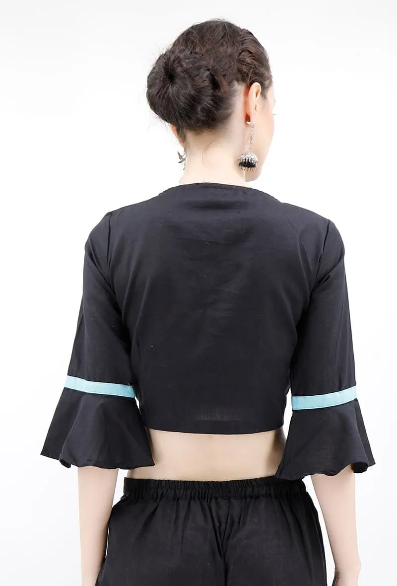 Black Cotton Blouse With Bell Sleeves