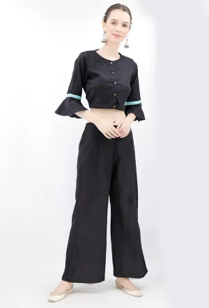 Black Cotton Blouse With Bell Sleeves