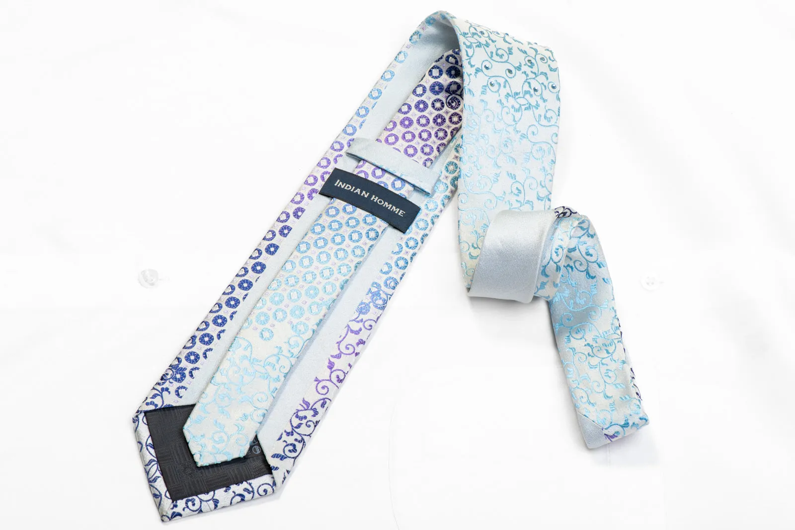 Blue Purple Acanthus Scrolls & Geometric On Pale Blue Rhinestone Necktie