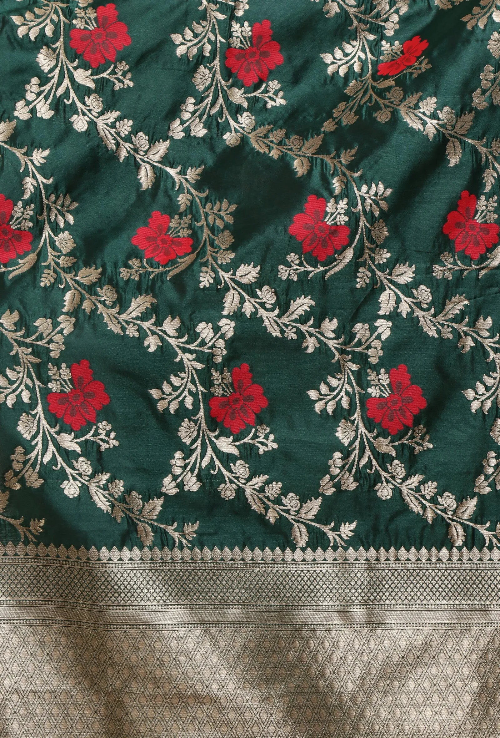 Bottle Green Color Semi Silk Dupatta With Zari Weaving