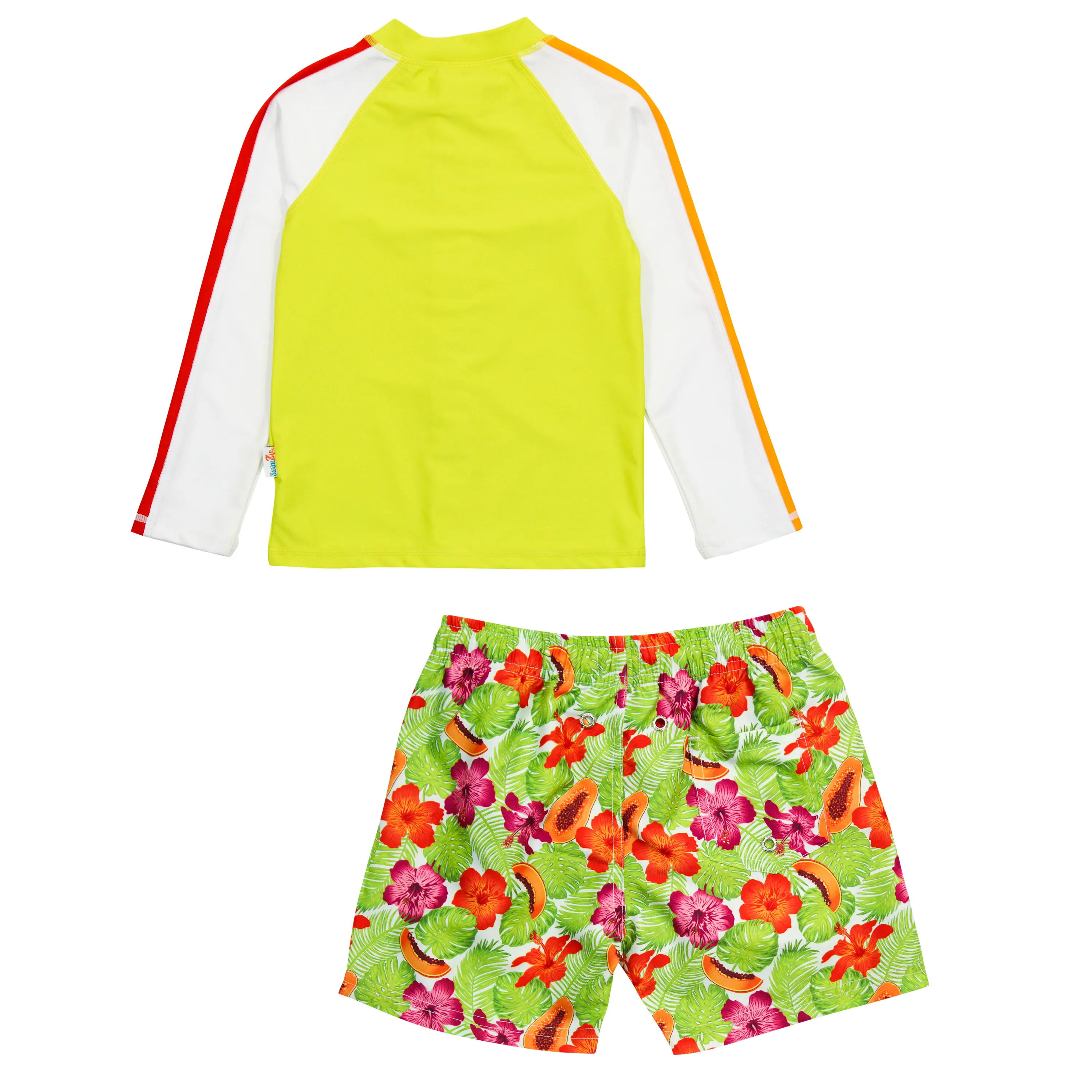 Boys Long Sleeve Zipper Rash Guard and Swim Trunk Set | "Hibiscus"