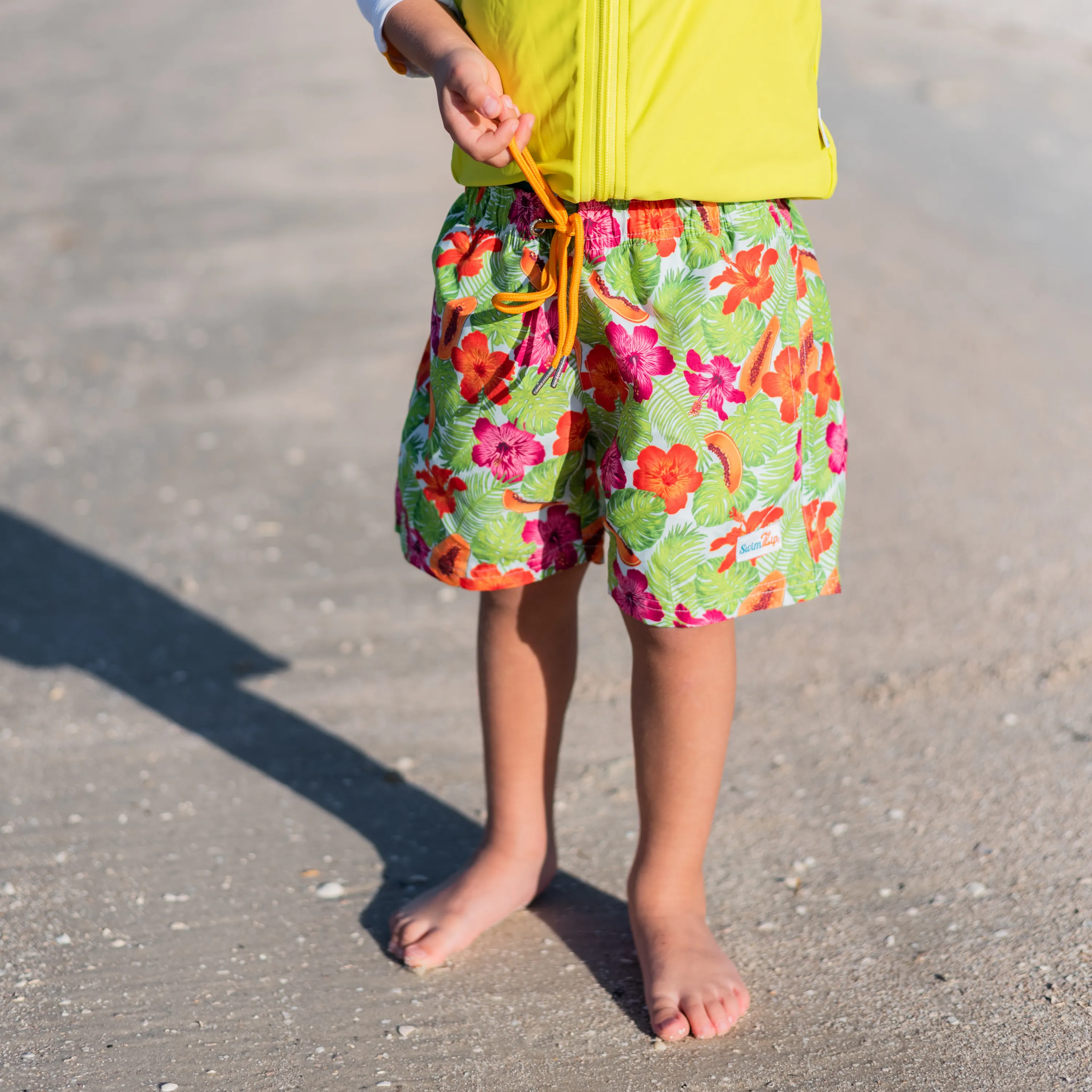 Boys Long Sleeve Zipper Rash Guard and Swim Trunk Set | "Hibiscus"