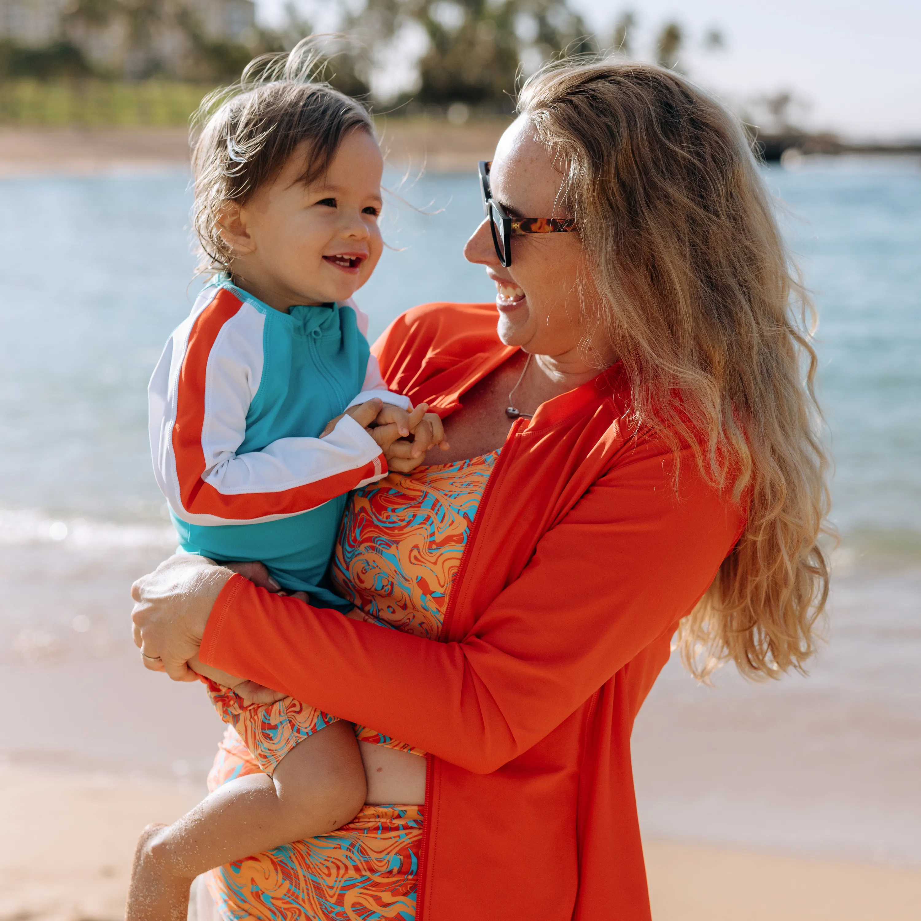 Boys Long Sleeve Zipper Rash Guard and Swim Trunk Set | "Swirl"