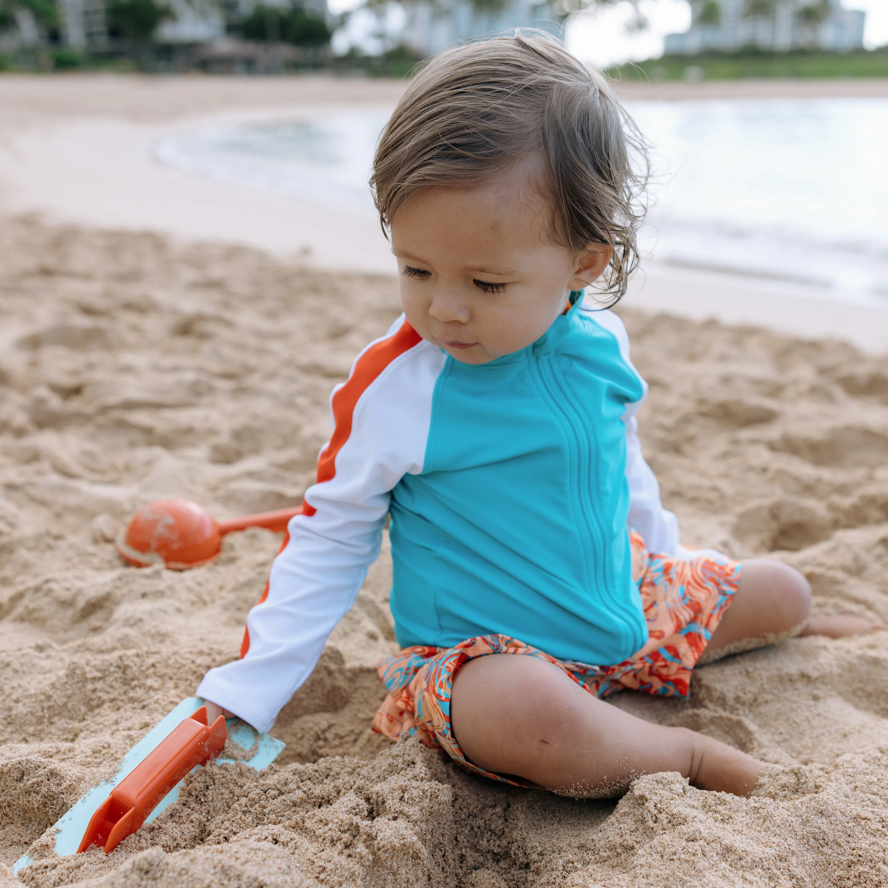 Boys Long Sleeve Zipper Rash Guard and Swim Trunk Set | "Swirl"