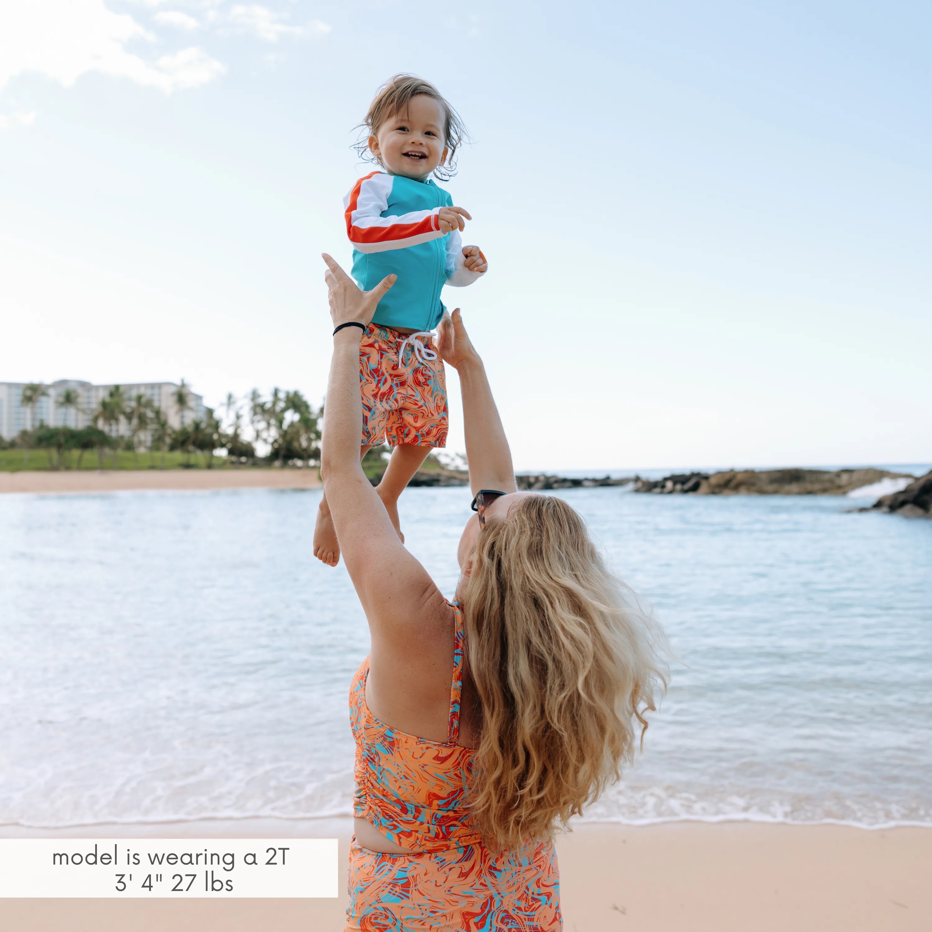 Boys Long Sleeve Zipper Rash Guard and Swim Trunk Set | "Swirl"