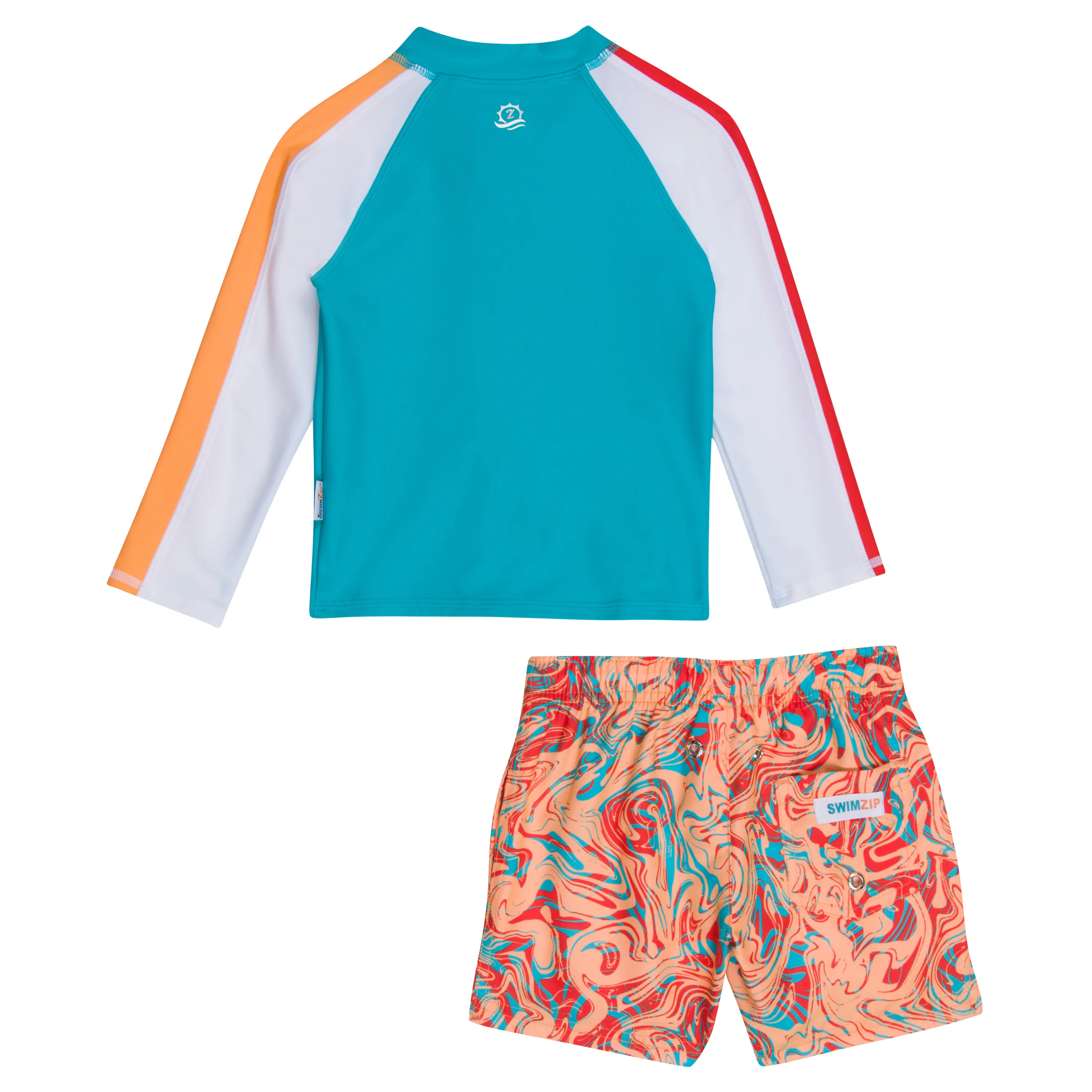 Boys Long Sleeve Zipper Rash Guard and Swim Trunk Set | "Swirl"
