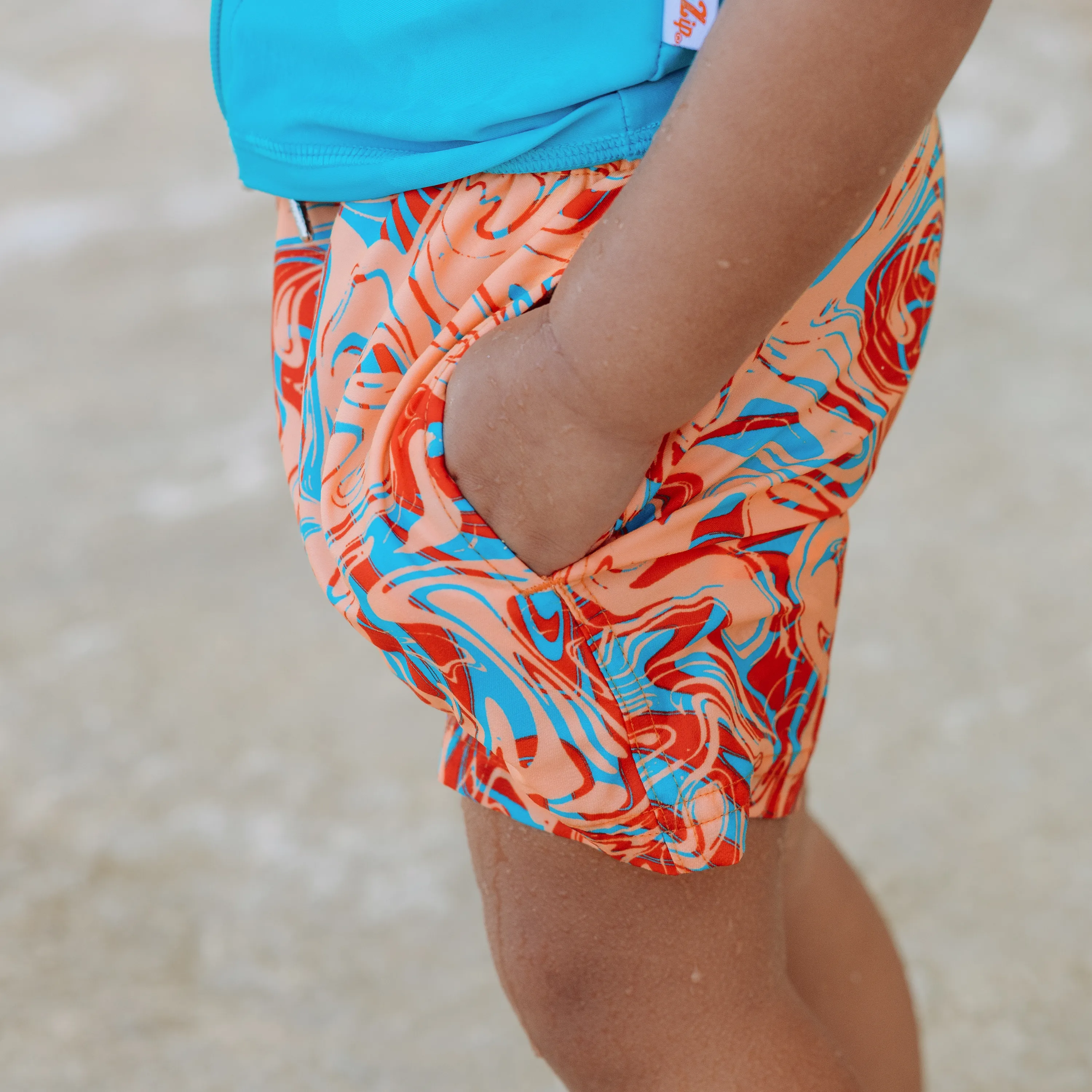 Boys Long Sleeve Zipper Rash Guard and Swim Trunk Set | "Swirl"
