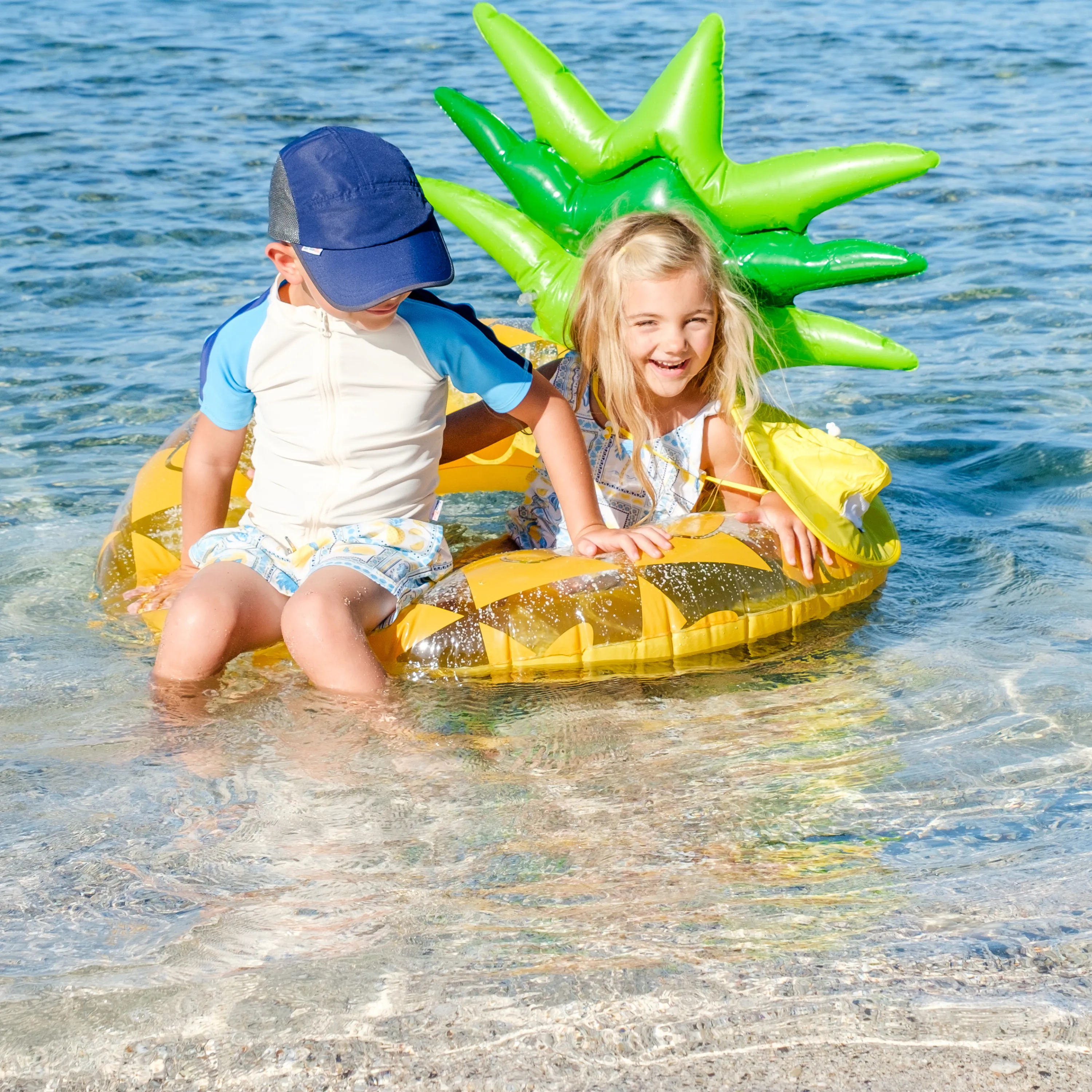 Boys Short Sleeve Zipper Rash Guard and Swim Trunk Set | "Mediterranean Lemons"