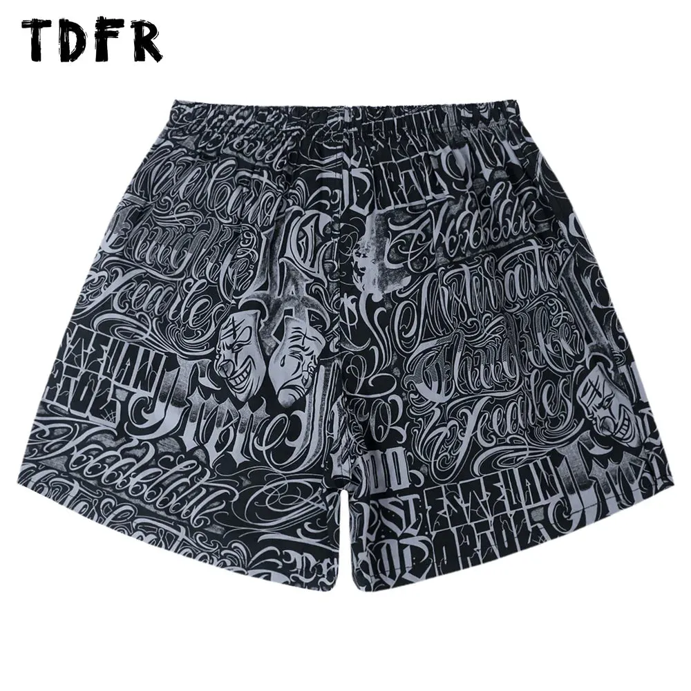 Casual Shorts Mens Chicano Style Streetwear Wide Leg Elastic Waist Pants