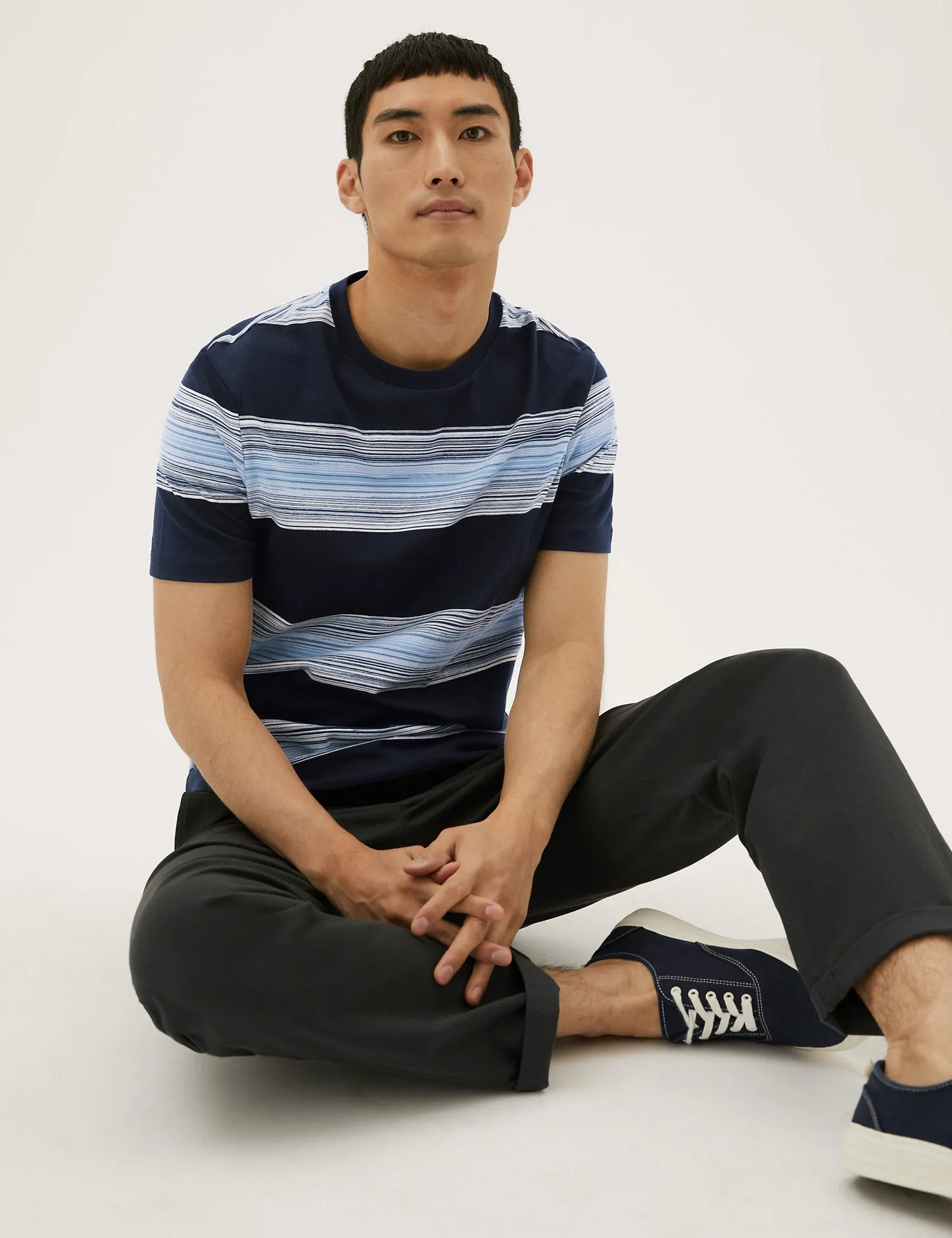 Cotton Rich Striped Crew Neck T-Shirt