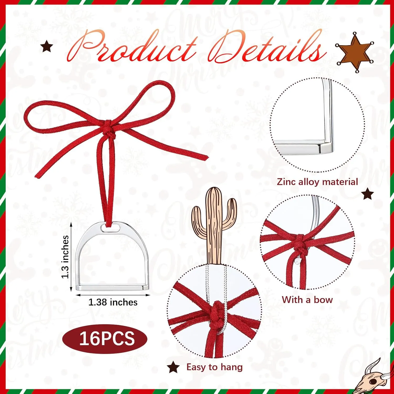 Equestrian Stirrup Christmas Ornament Set - 16 Pack