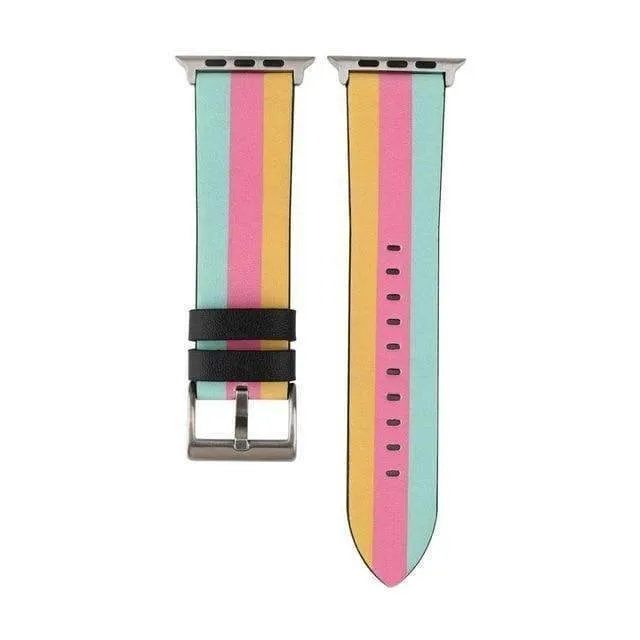 Fashion color stripes Leather Wrist Strap for iWatch Apple Watch Band  Series Strap WatchBand