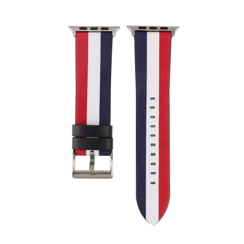 Fashion color stripes Leather Wrist Strap for iWatch Apple Watch Band  Series Strap WatchBand
