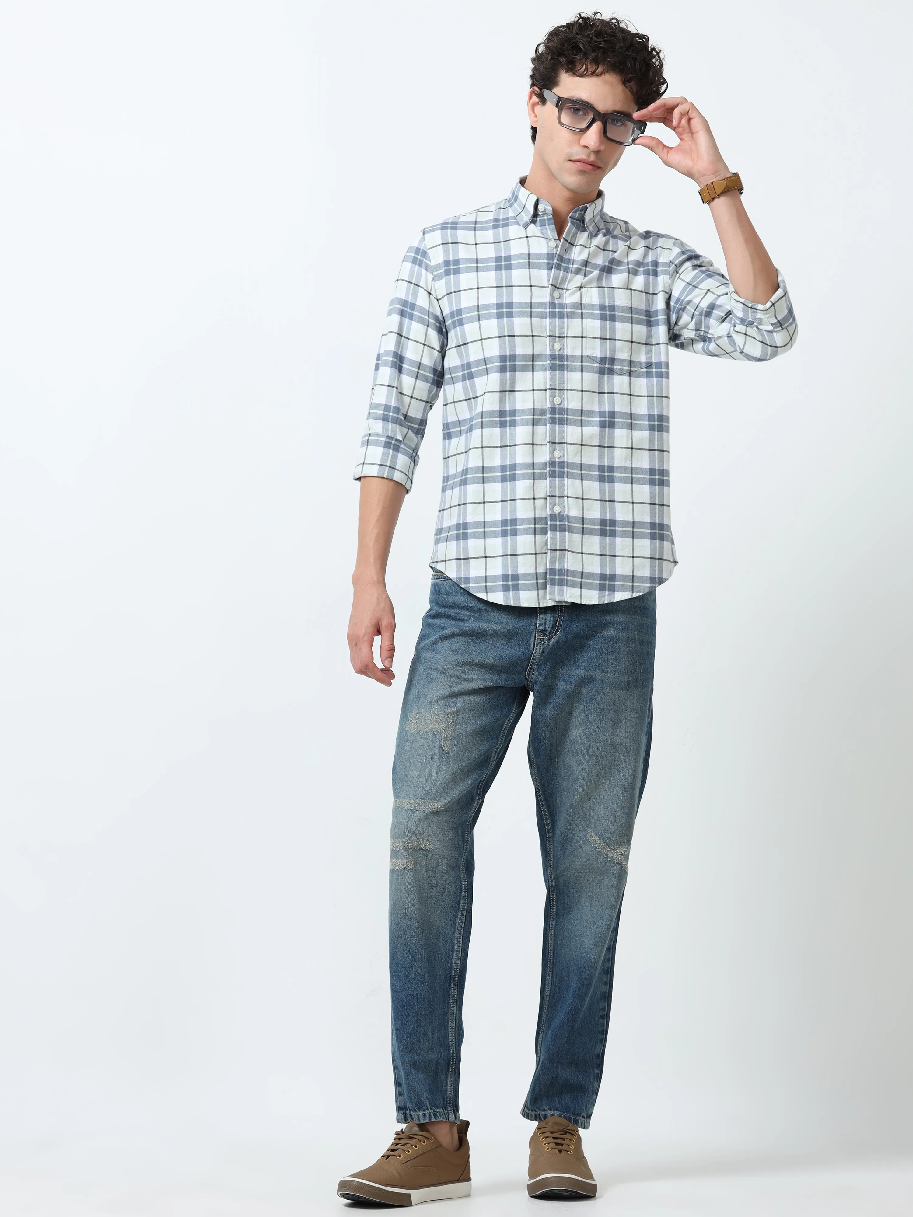 Gideon - Checkered Full Sleeve Shirt - Blue