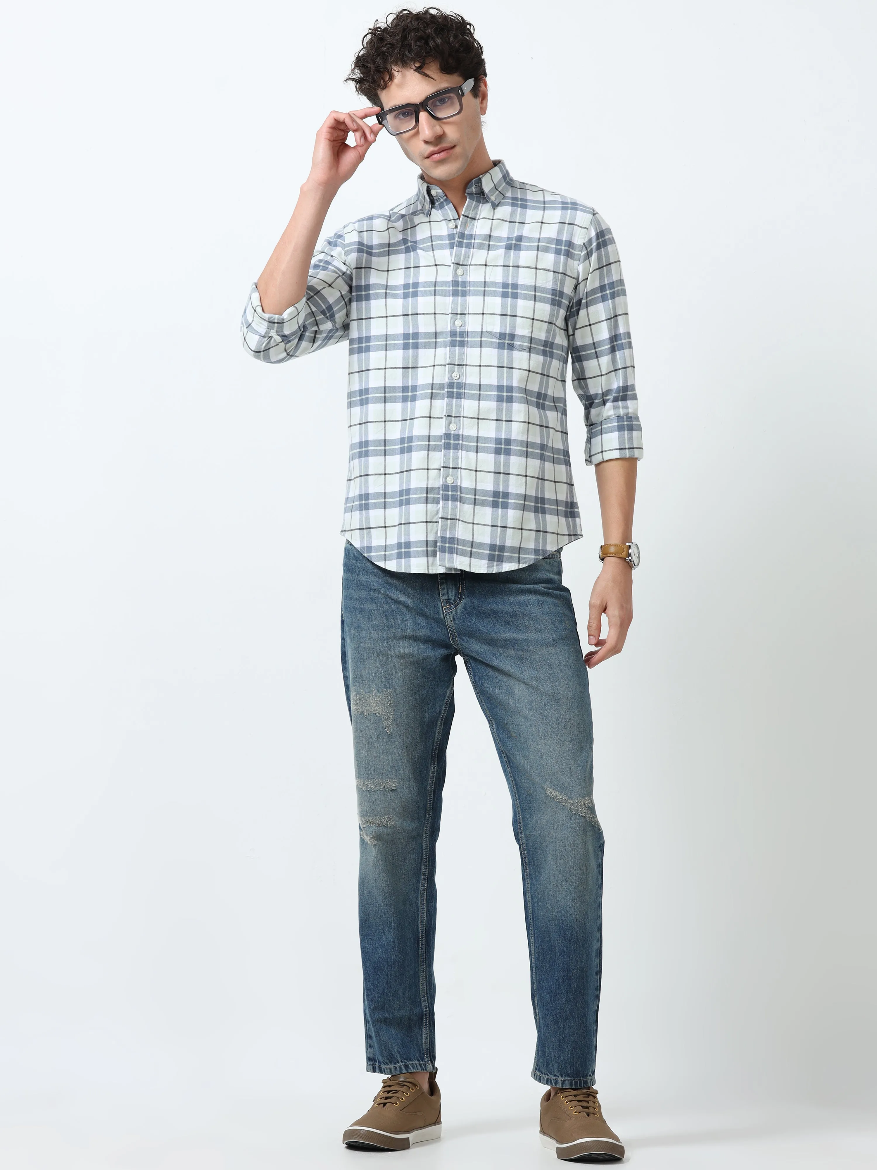 Gideon - Checkered Full Sleeve Shirt - Blue