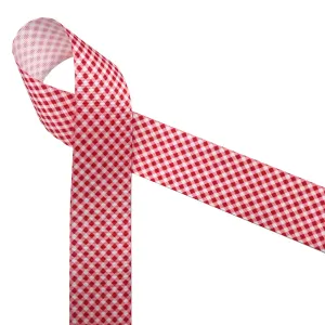 Gingham Check Ribbon in red and white on 1.5" White grosgrain