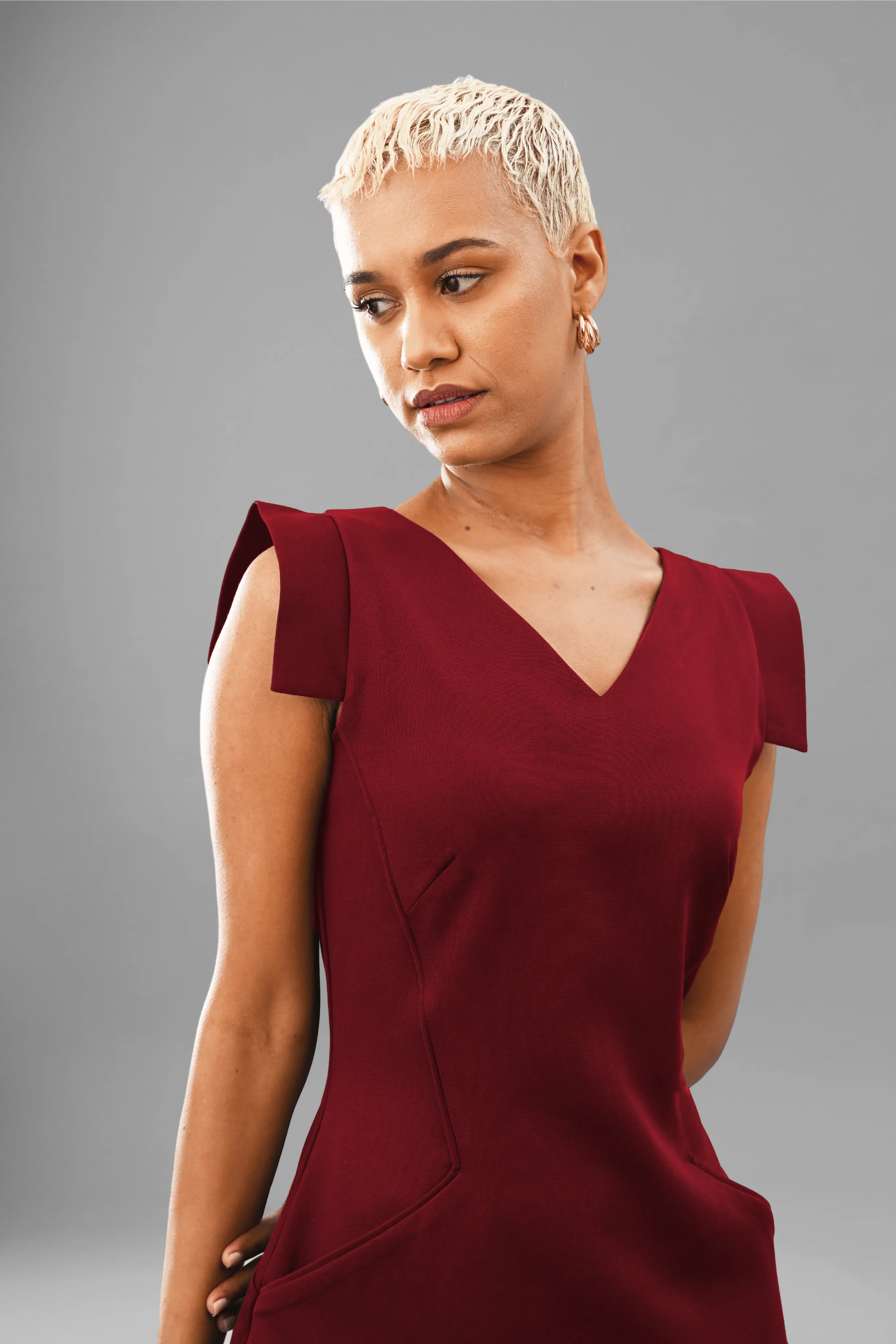 Innovation Zipper Slit Sheath Crepe Dress