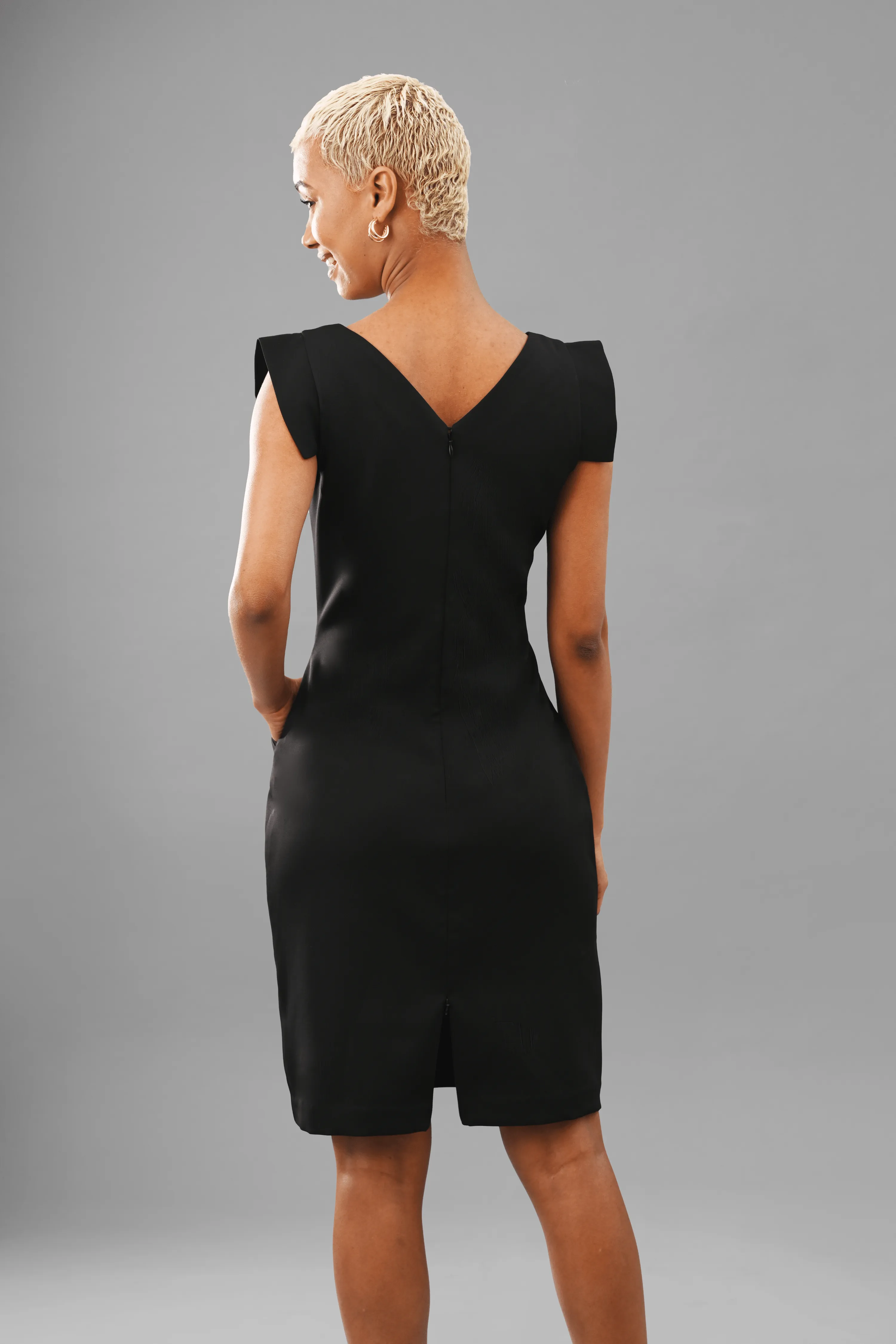 Innovation Zipper Slit Sheath Crepe Dress