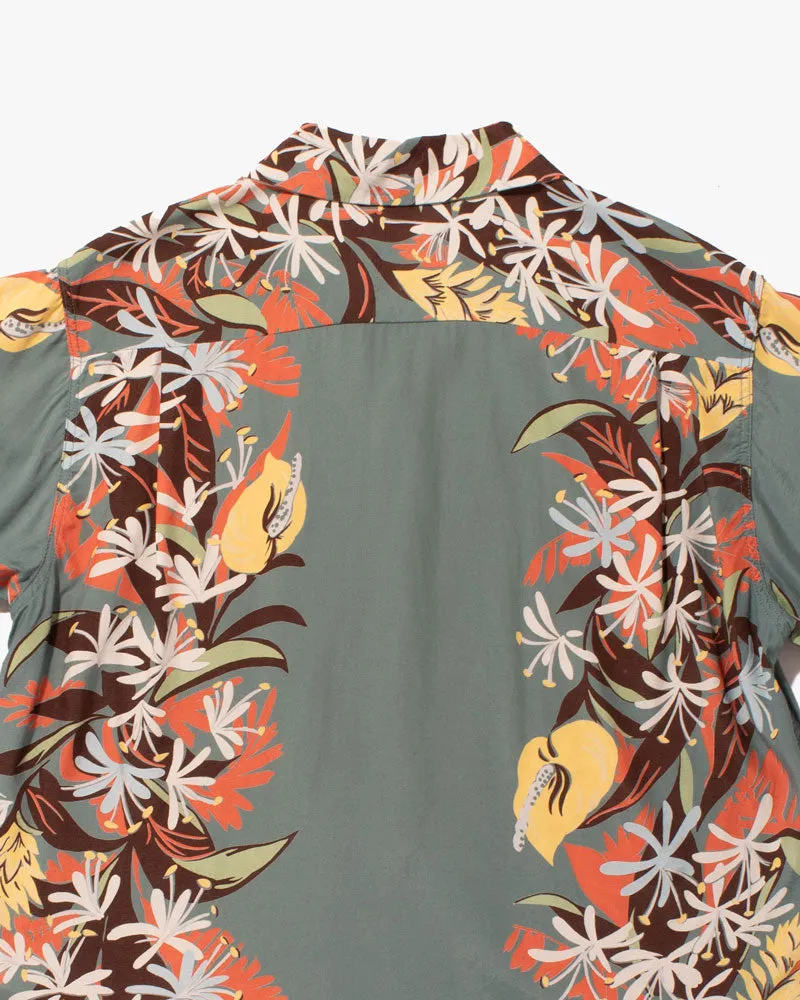 Japanese Repro Shirt, Aloha Short Sleeve, Sun Surf Brand, Green with Flowers - S