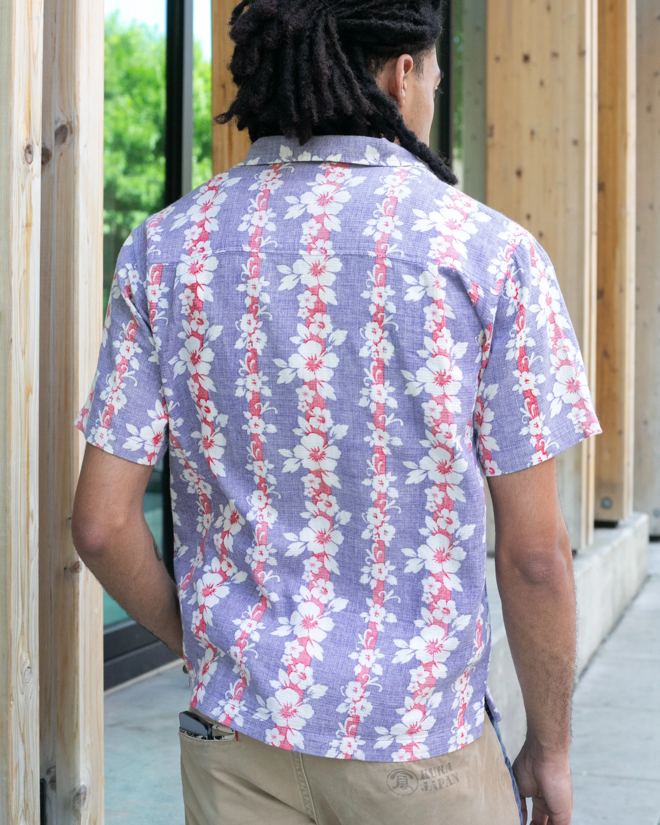 Japanese Repro, Short Sleeve Aloha Shirt, Classic Surf Brand, Lavender and Red Flower Shima