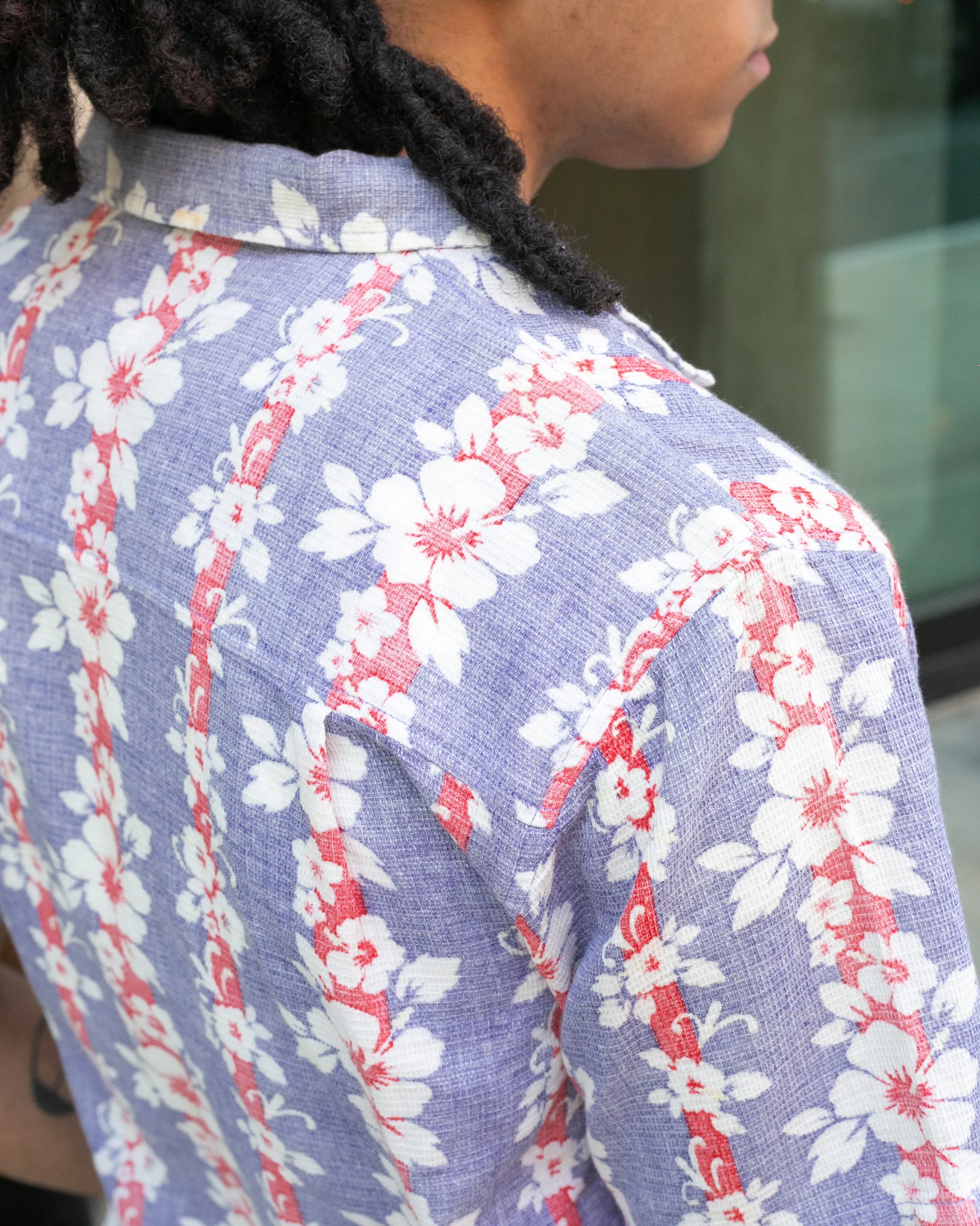 Japanese Repro, Short Sleeve Aloha Shirt, Classic Surf Brand, Lavender and Red Flower Shima