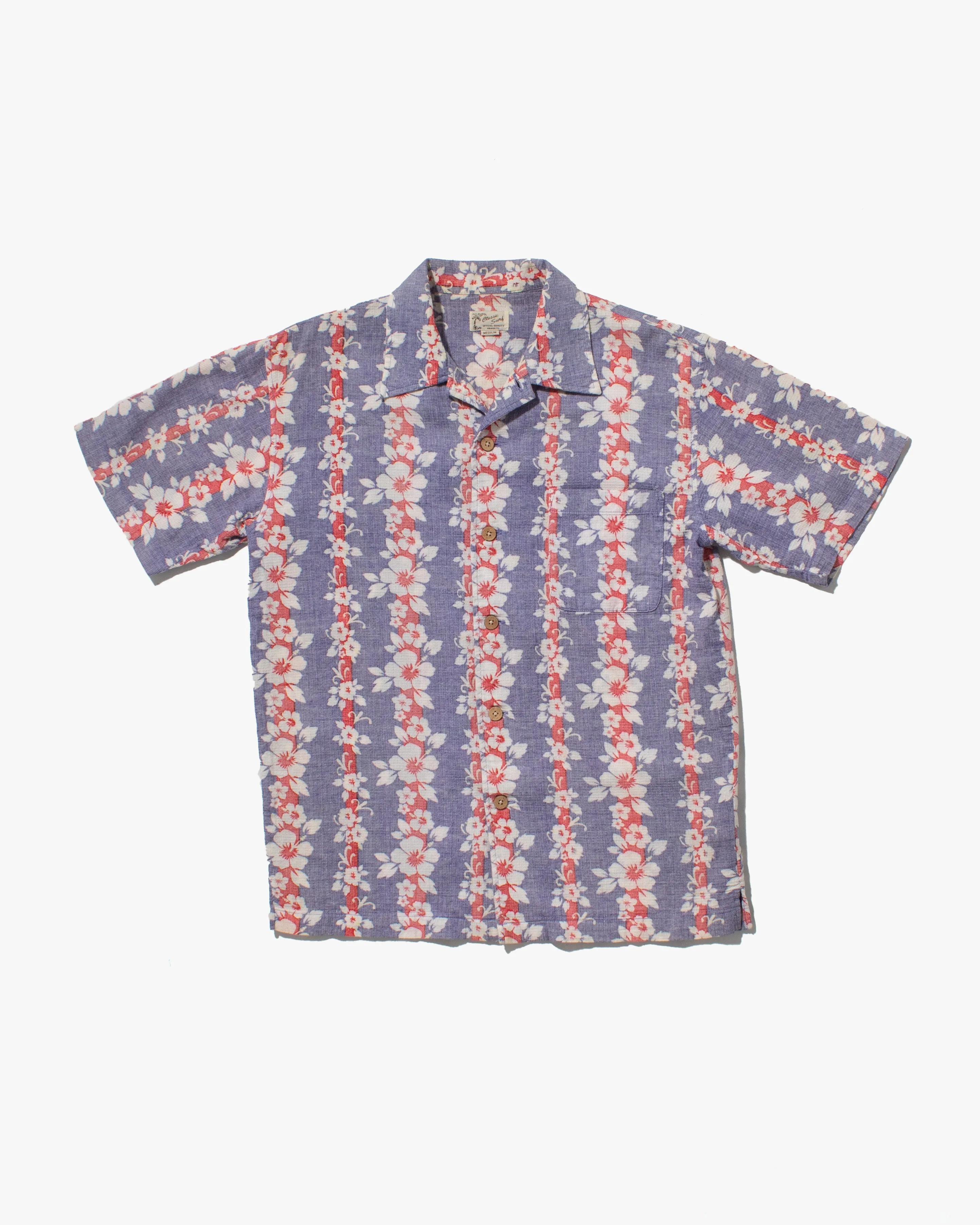 Japanese Repro, Short Sleeve Aloha Shirt, Classic Surf Brand, Lavender and Red Flower Shima