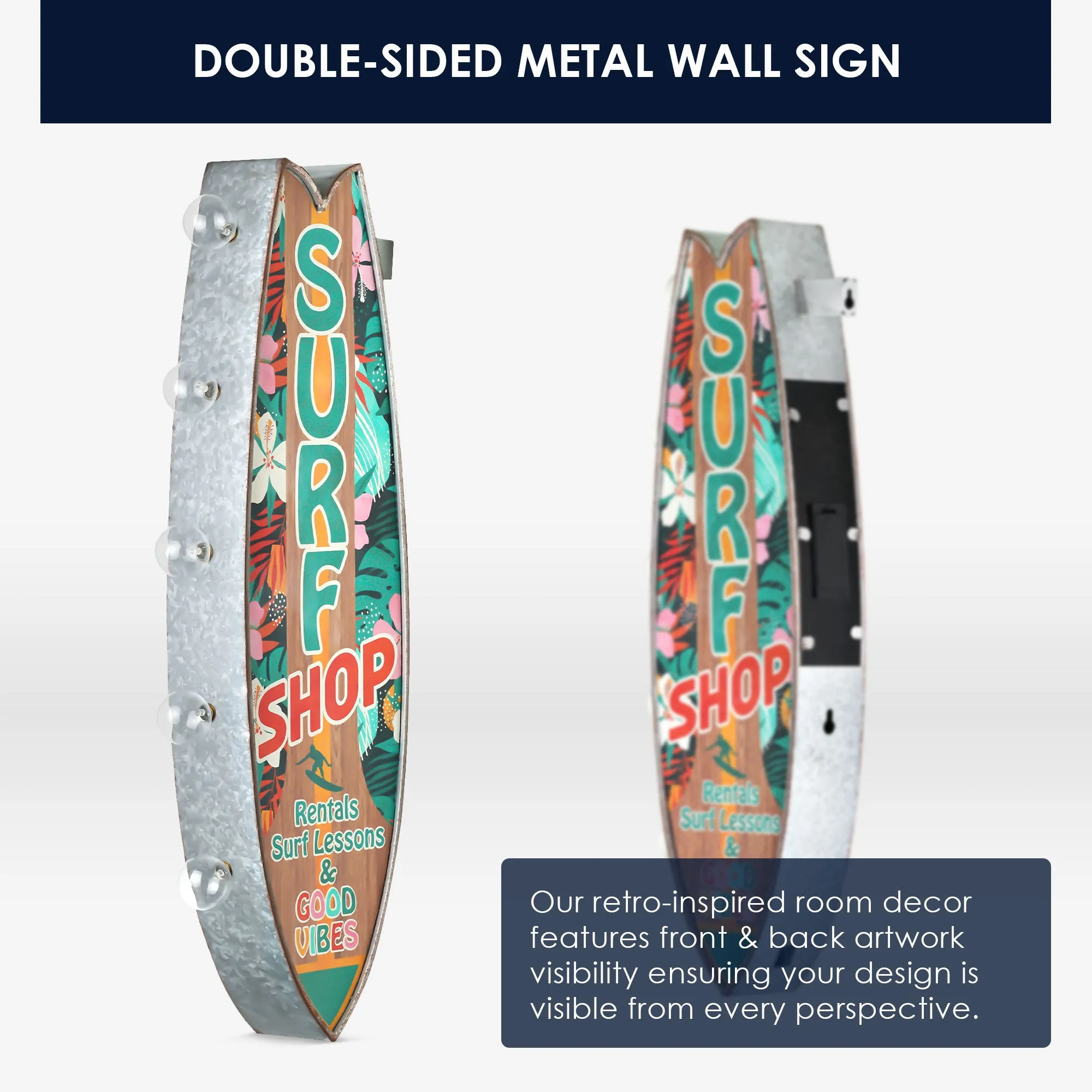 Metal LED Surf Shop Rentals Surf Lessons and Good Vibes Marquee Sign