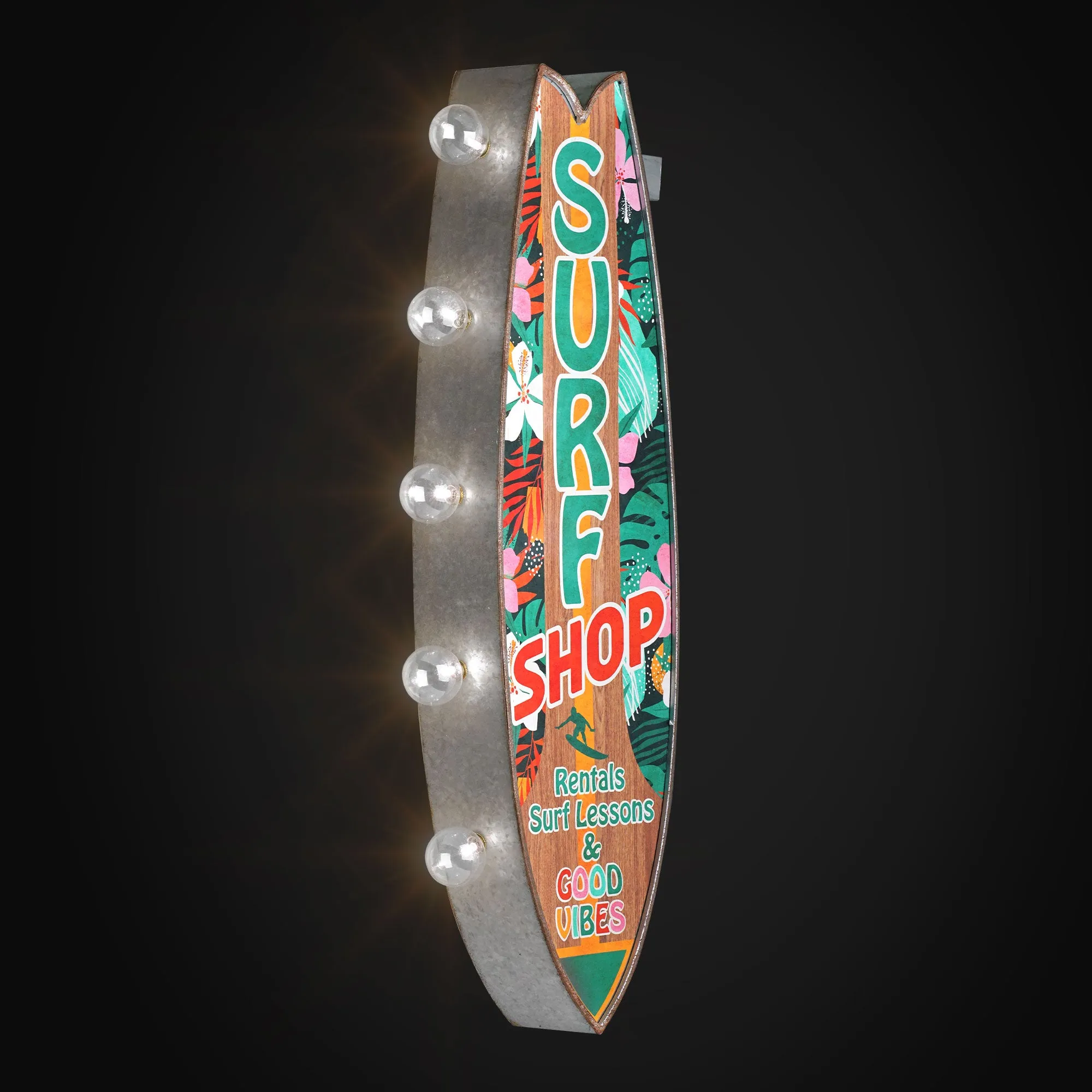 Metal LED Surf Shop Rentals Surf Lessons and Good Vibes Marquee Sign