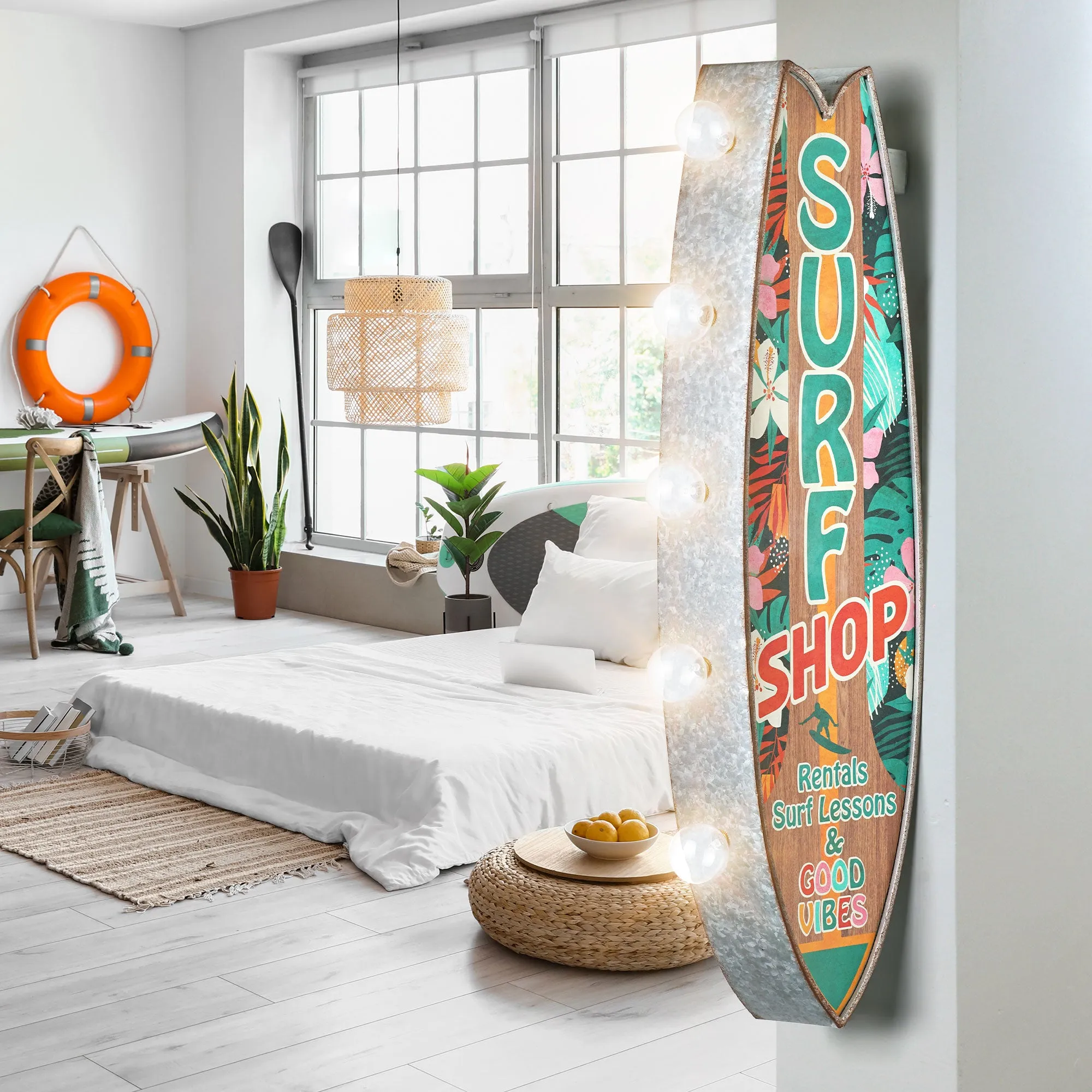 Metal LED Surf Shop Rentals Surf Lessons and Good Vibes Marquee Sign