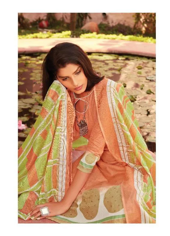 Pakistani Lawn Cotton Orange Unstitched Suit Dress Material for Women