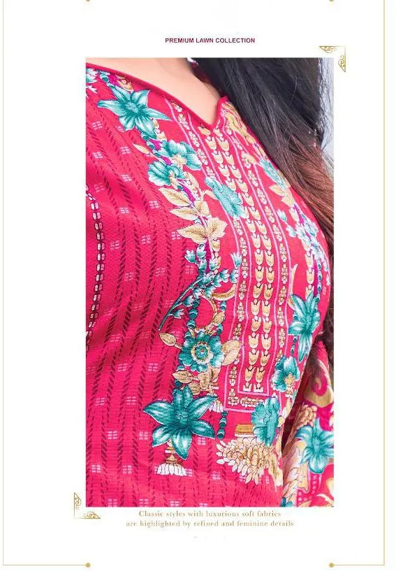 Pakistani Lawn Cotton Unstitched Suit Dress Material Pink