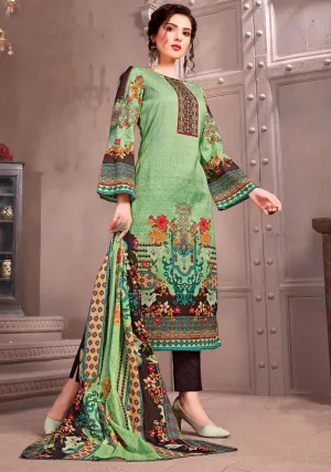 Pakistani Unstitched Green Lawn Cotton Suit