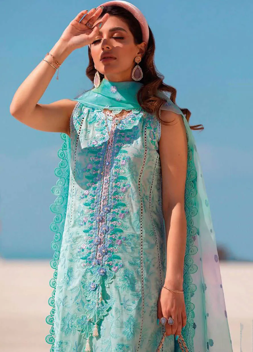 Pure Cotton Blue Unstitched Pakistani Suit For Ladies