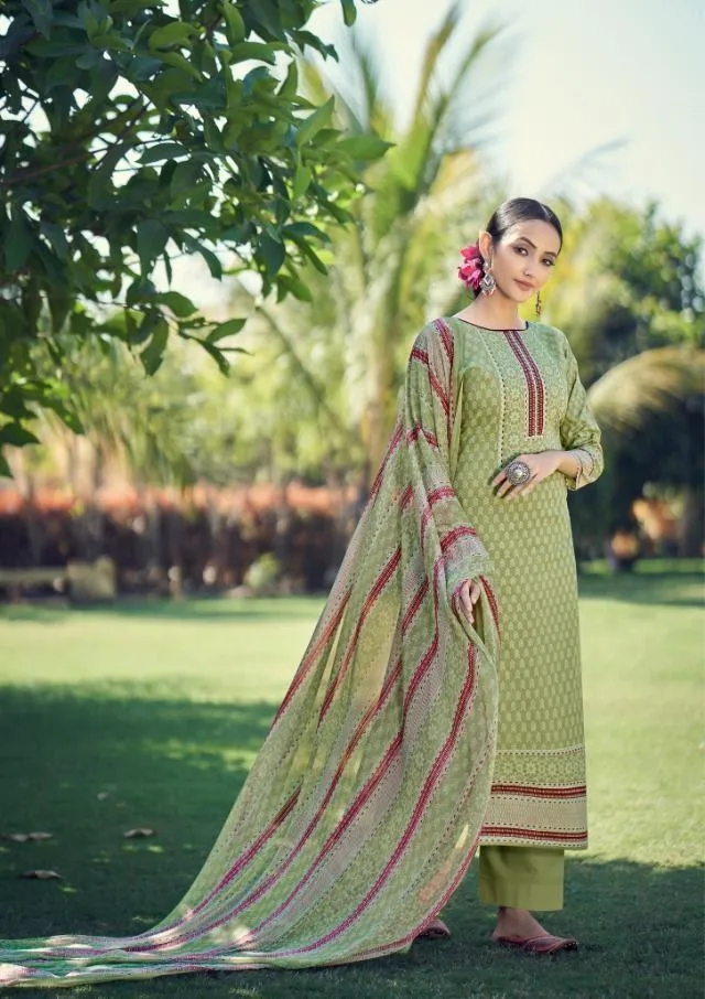 Pure lawn Unstitched Green Suit with dupatta for women