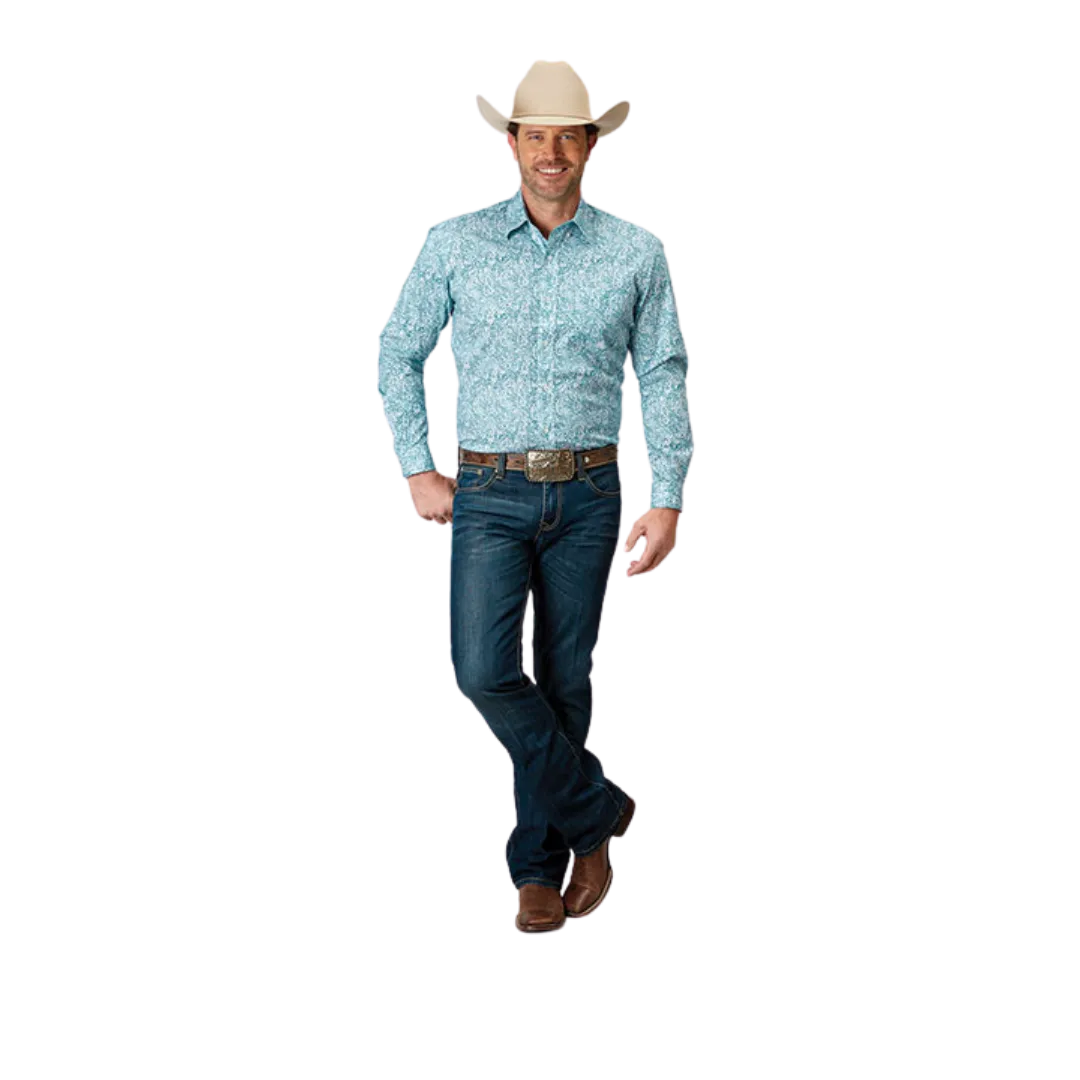 Roper Men's Stretch Poplin Green Shirt