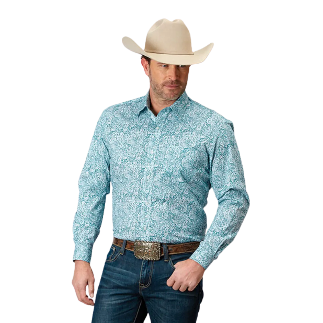 Roper Men's Stretch Poplin Green Shirt