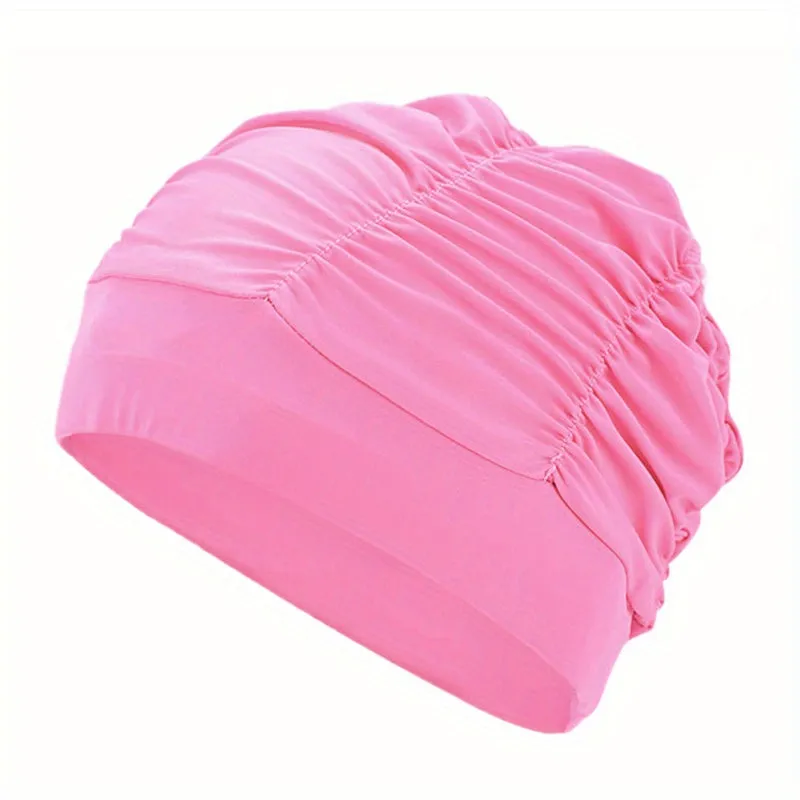 Ruched Solid Color Swim Cap Stylish  Stretchy for Women