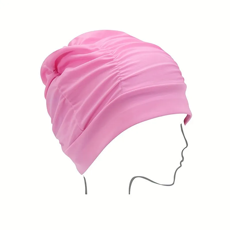 Ruched Solid Color Swim Cap Stylish  Stretchy for Women