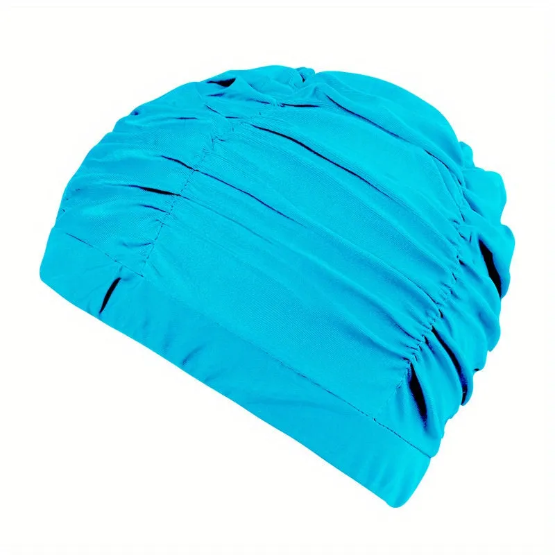 Ruched Solid Color Swim Cap Stylish  Stretchy for Women
