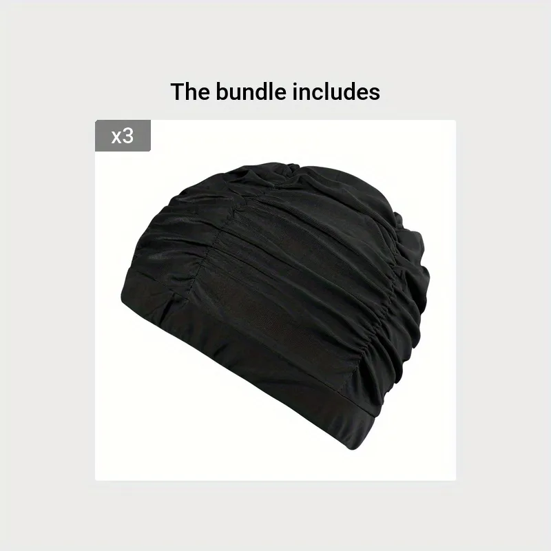 Ruched Solid Color Swim Cap Stylish  Stretchy for Women