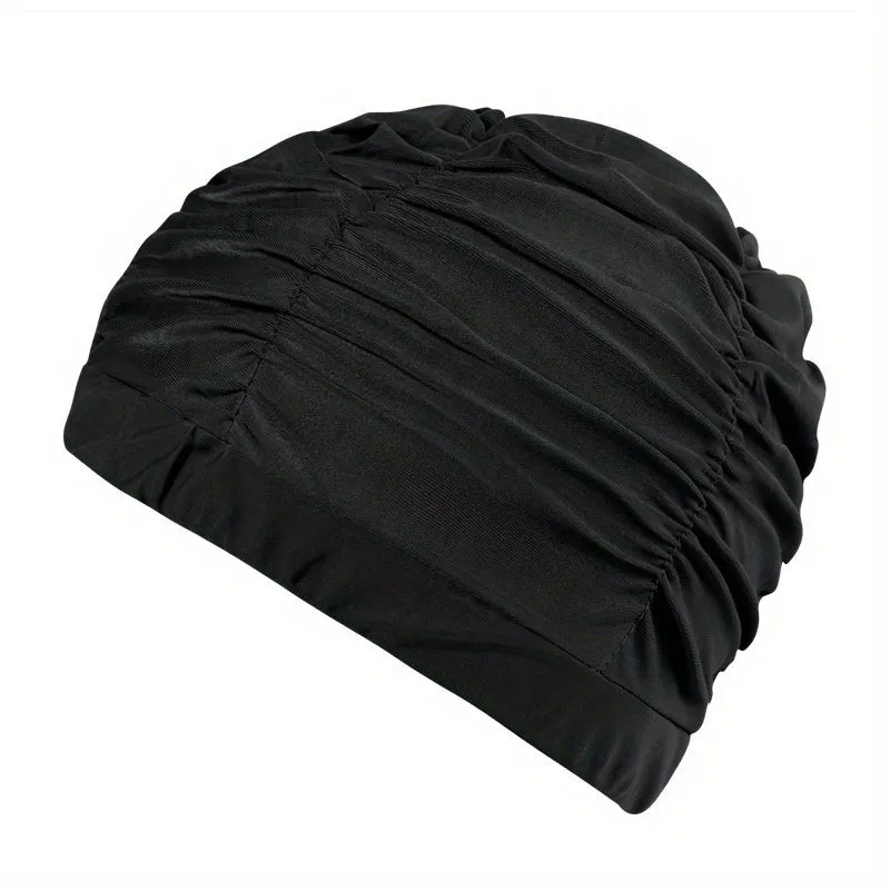 Ruched Solid Color Swim Cap Stylish  Stretchy for Women