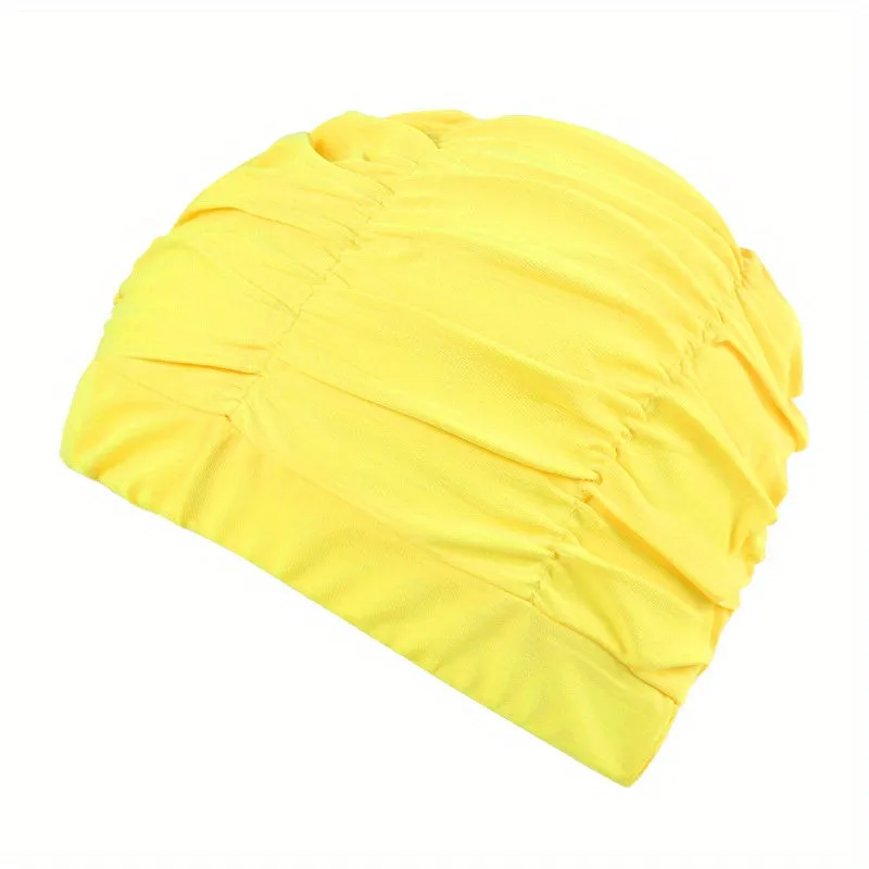 Ruched Solid Color Swim Cap Stylish  Stretchy for Women
