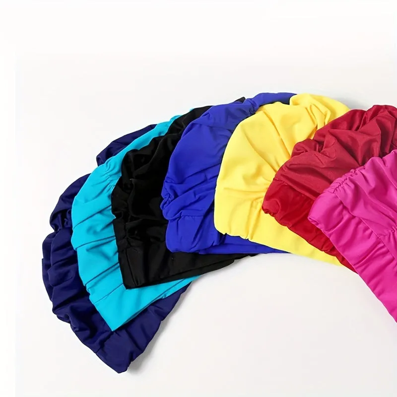 Ruched Solid Color Swim Cap Stylish  Stretchy for Women