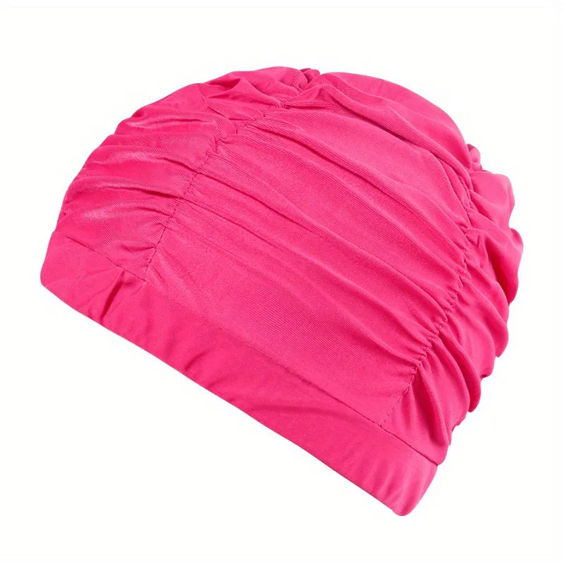 Ruched Solid Color Swim Cap Stylish  Stretchy for Women