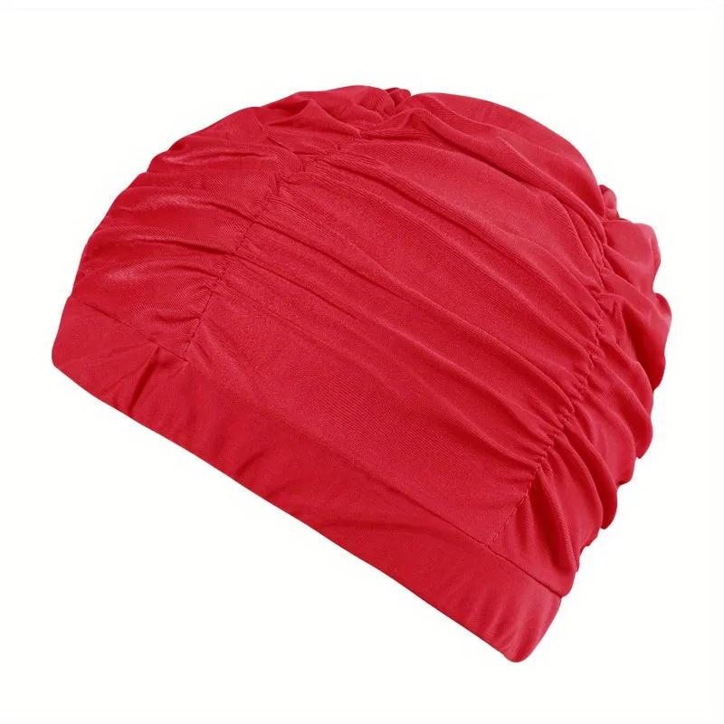 Ruched Solid Color Swim Cap Stylish  Stretchy for Women