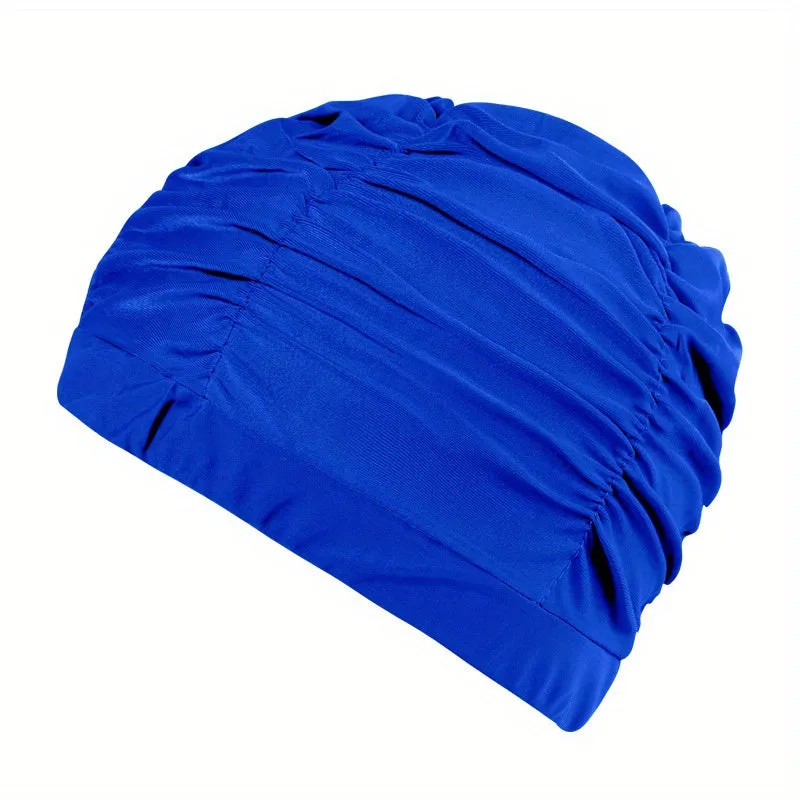 Ruched Solid Color Swim Cap Stylish  Stretchy for Women