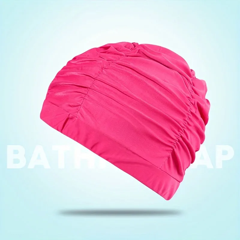 Ruched Solid Color Swim Cap Stylish  Stretchy for Women